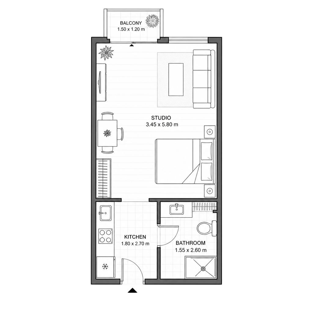 Studio floor plan at The WADI