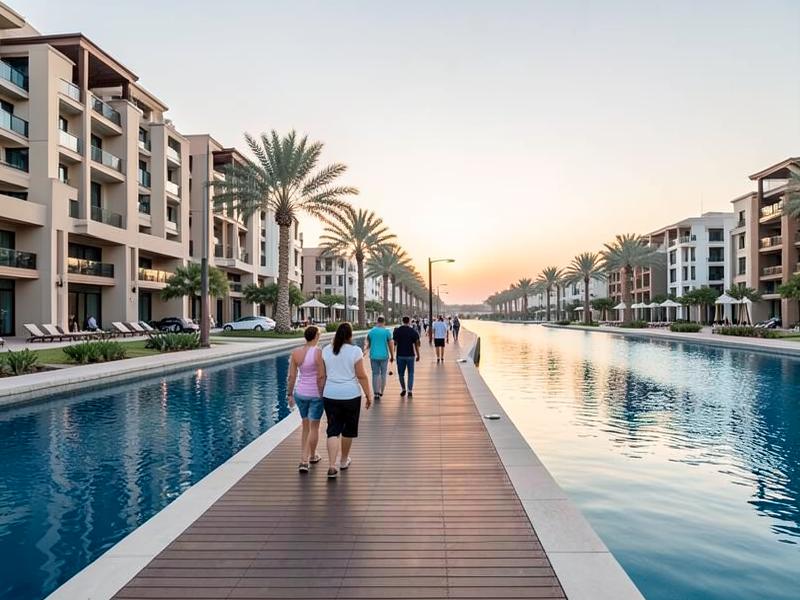 Waterfront promenade at sunset