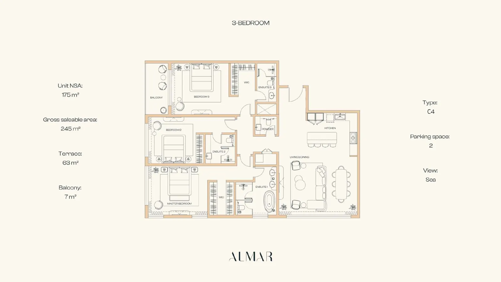 ALMAR Residences 3 Bedrooms floor plan, type C4
