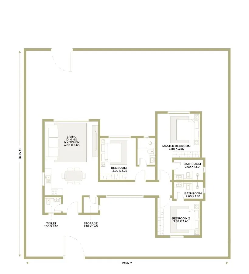 3 Bedroom Farmhouse floor plan