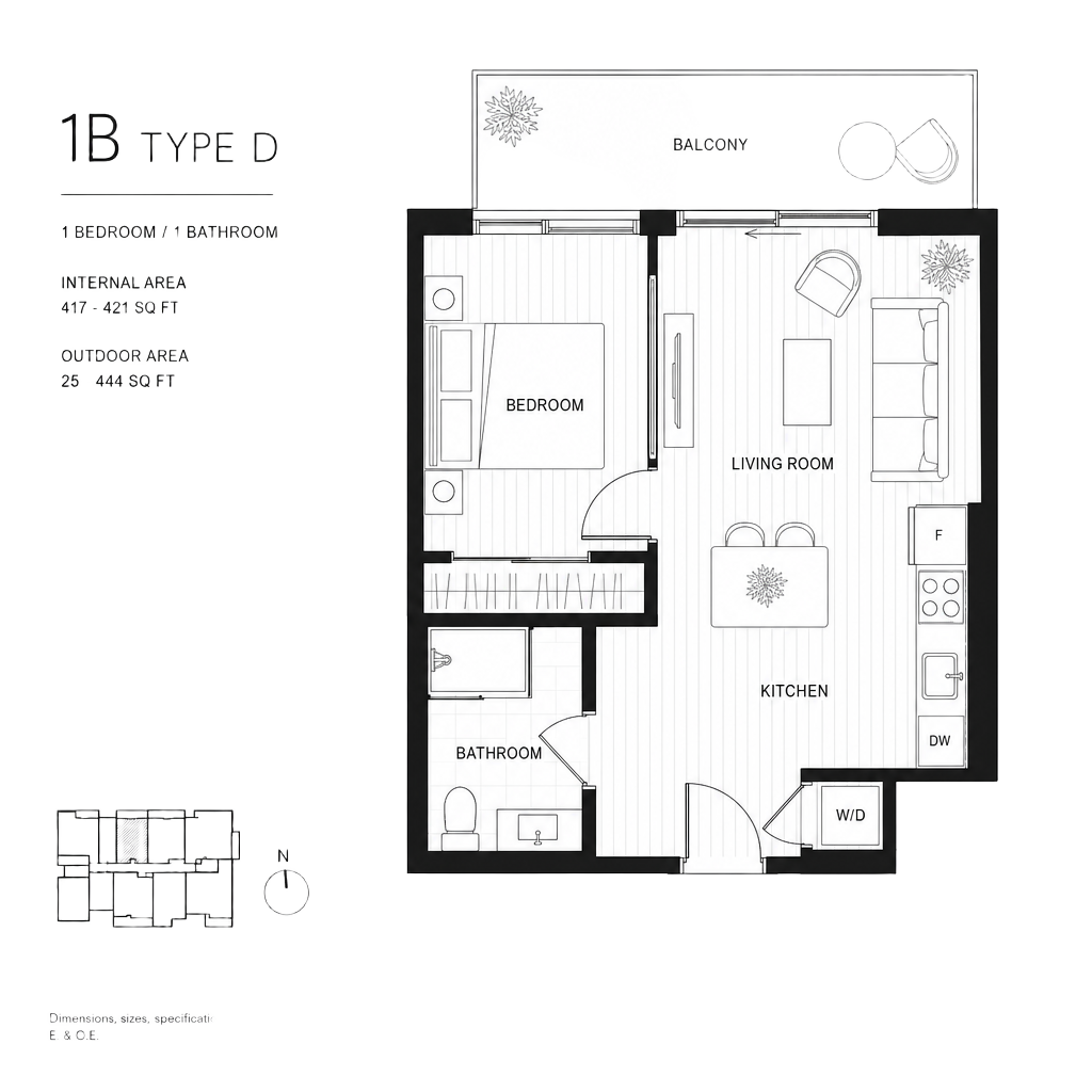 1 Bedroom floor plan at The WADI
