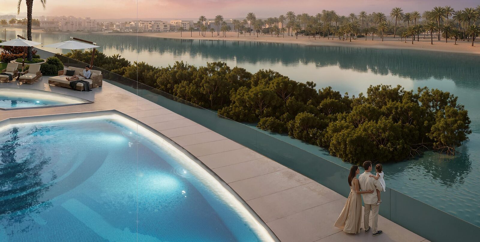 Waterfront pool at sunset, Radisson Residences Al Reem Island