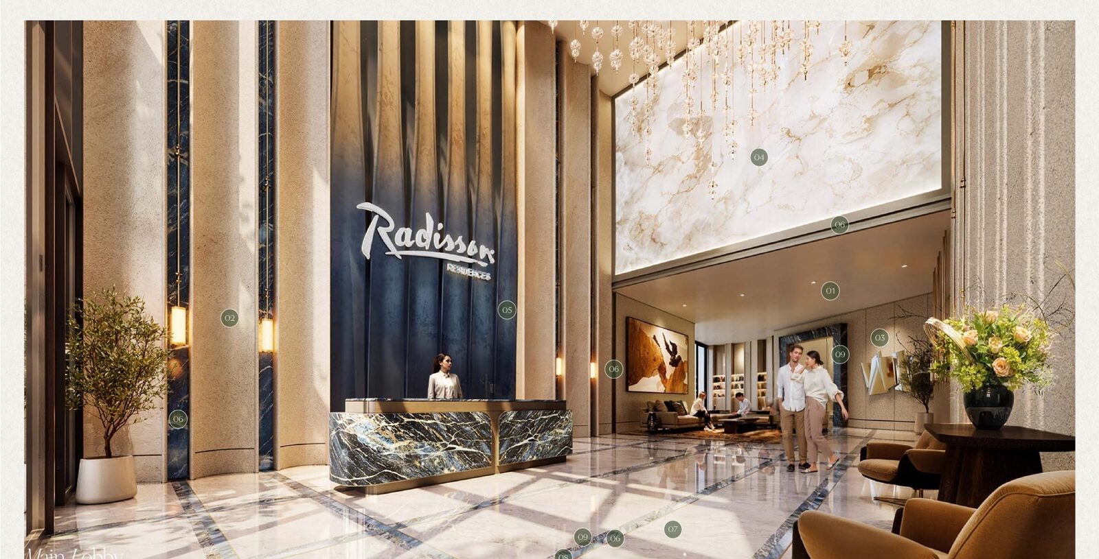 Branded lobby interior at Radisson Residences Al Reem Island