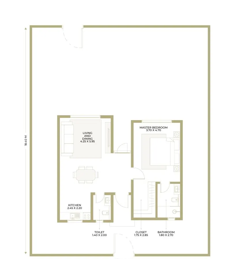 1 Bedroom Farmhouse floor plan