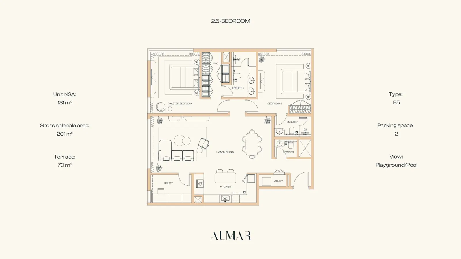 ALMAR Residences 2.5 Bedrooms floor plan, type B5