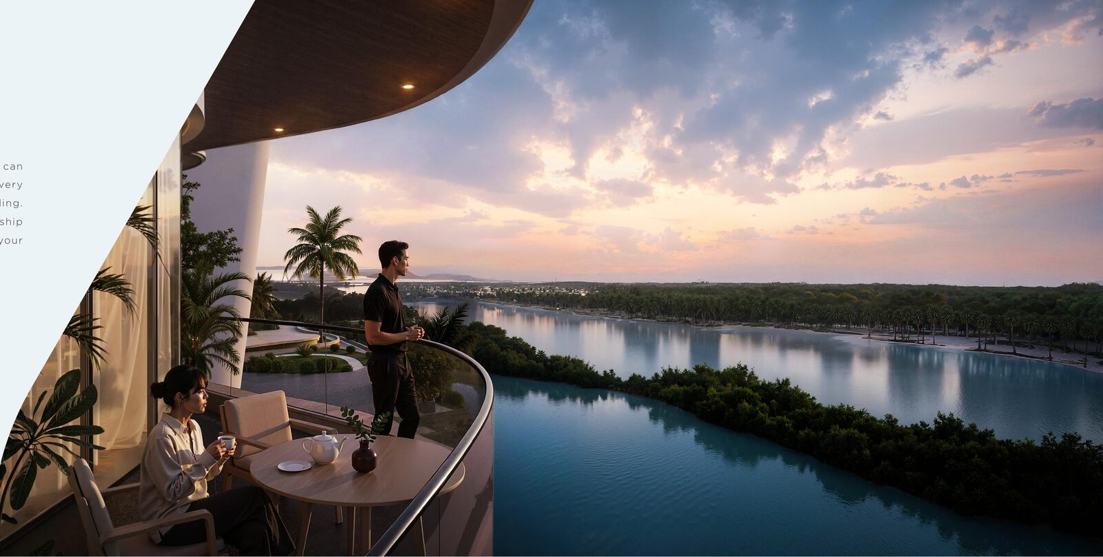 Private terrace at sunset overlooking the mangroves