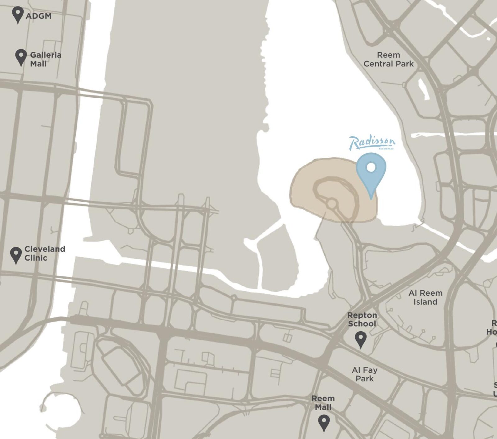 Map showing Radisson Residences on Al Reem Island, Abu Dhabi