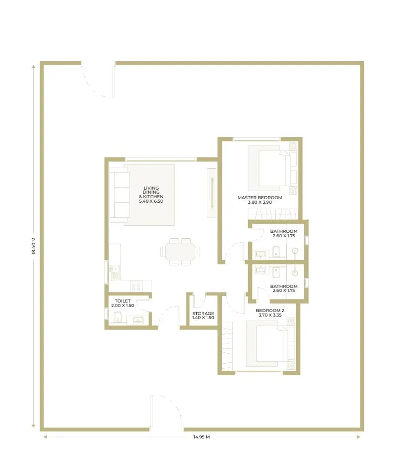 2 Bedroom Farmhouse floor plan