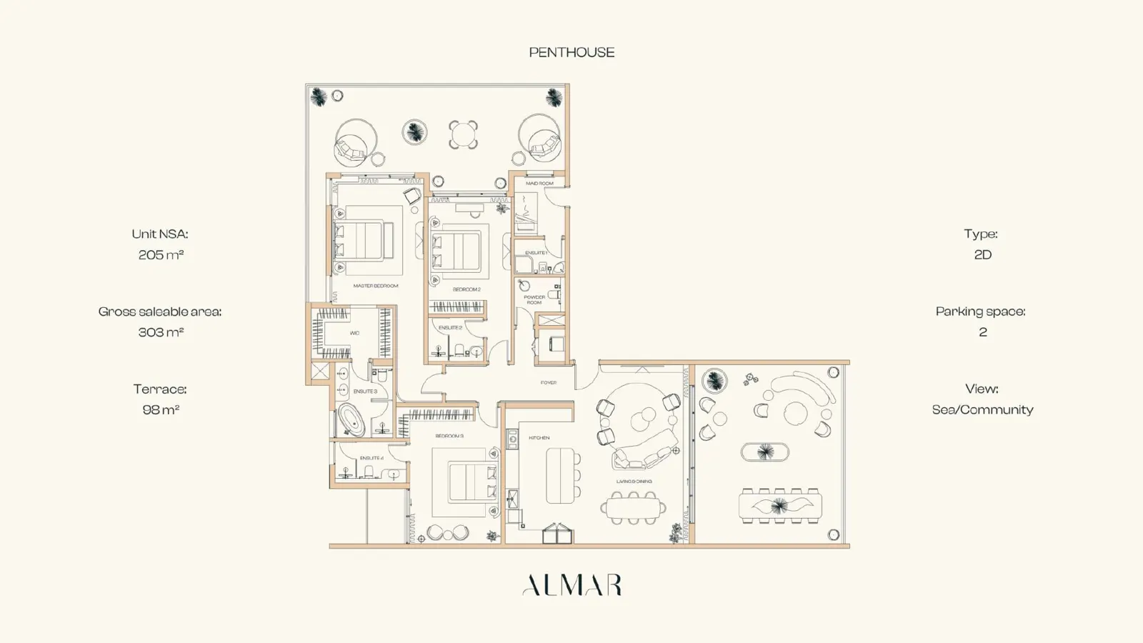 ALMAR Residences Penthouses floor plan, type 2D / 1D